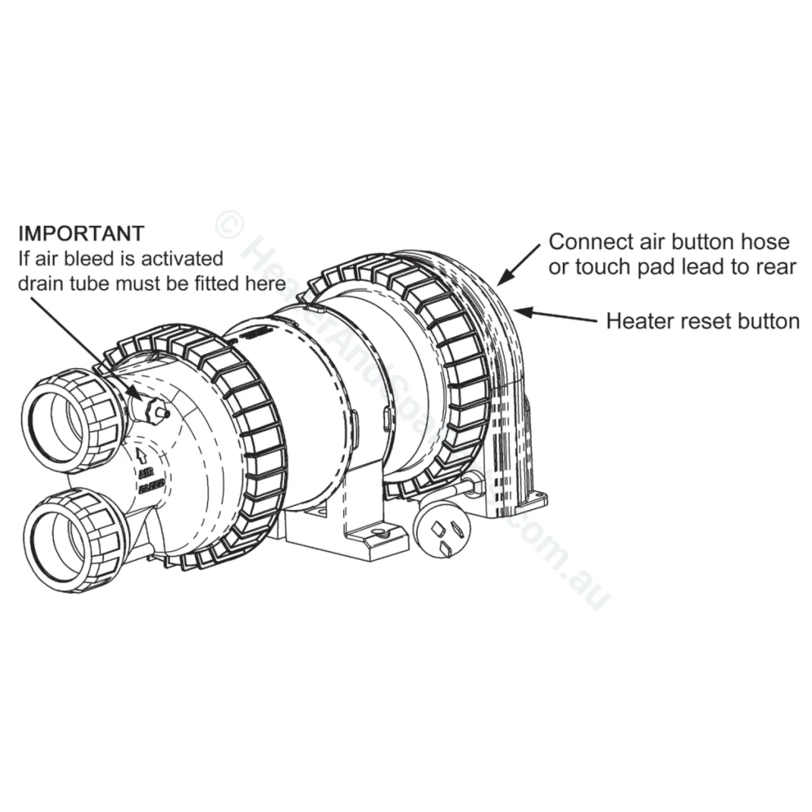 .93HP Davey Celsior Spa Bath Pumps - C200AB - Air Switch - 1kW Heater