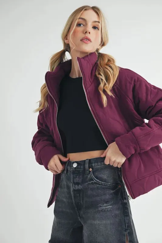 Aemi Co Zip Up Raglan Sleeve Quilted Jacket