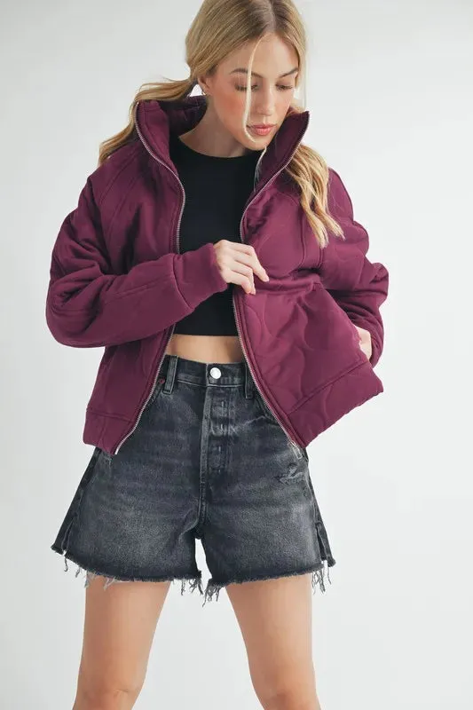 Aemi Co Zip Up Raglan Sleeve Quilted Jacket
