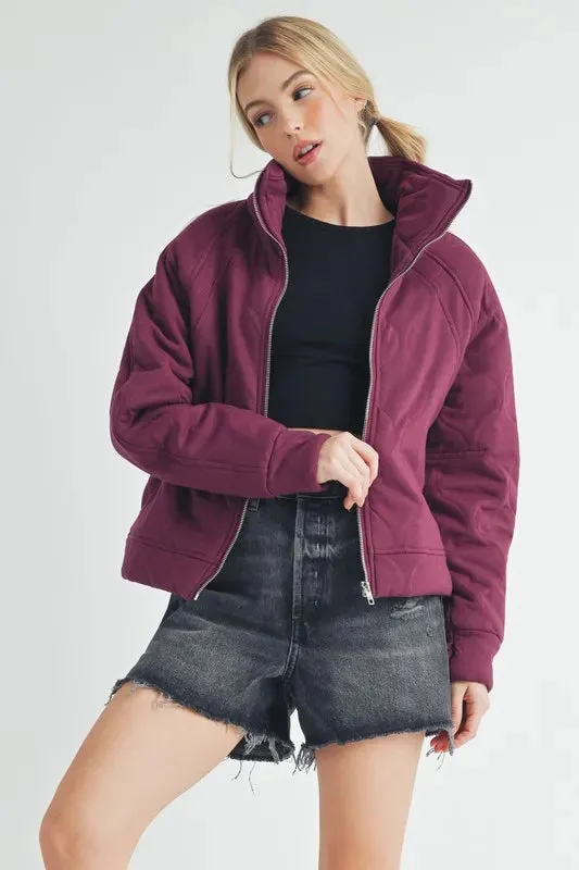 Aemi Co Zip Up Raglan Sleeve Quilted Jacket