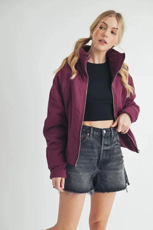 Aemi Co Zip Up Raglan Sleeve Quilted Jacket