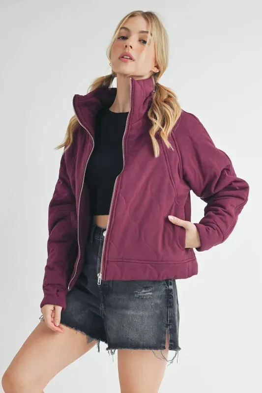 Aemi Co Zip Up Raglan Sleeve Quilted Jacket