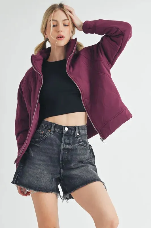 Aemi Co Zip Up Raglan Sleeve Quilted Jacket