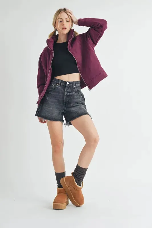 Aemi Co Zip Up Raglan Sleeve Quilted Jacket