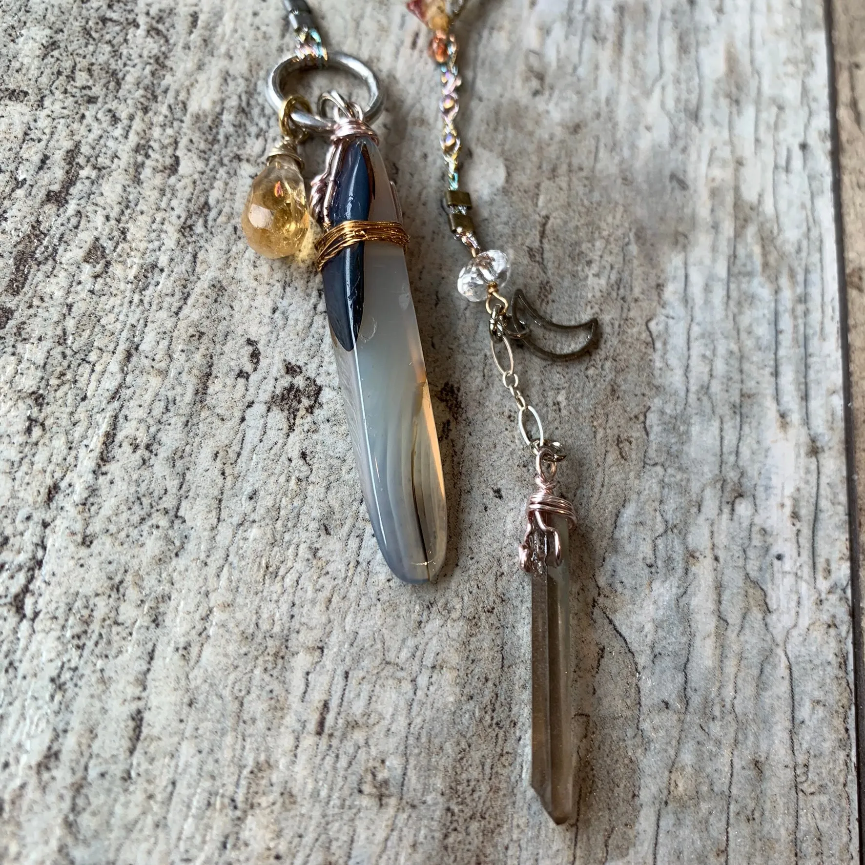 Agate Necklace with Quartz Drop