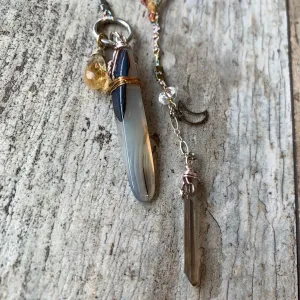 Agate Necklace with Quartz Drop