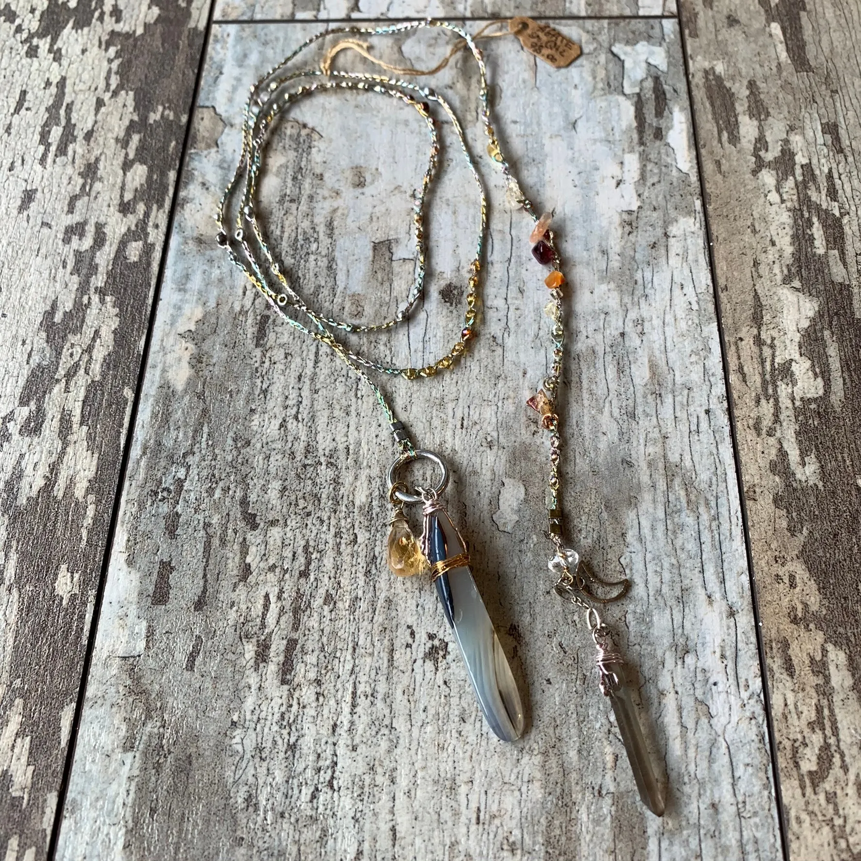 Agate Necklace with Quartz Drop