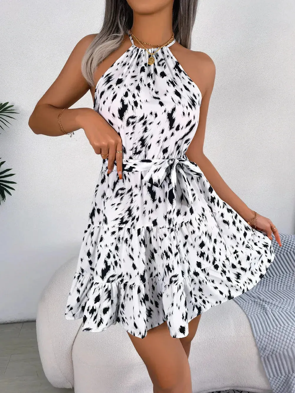 Alice | Leopard Print Ruffled Swing Dress