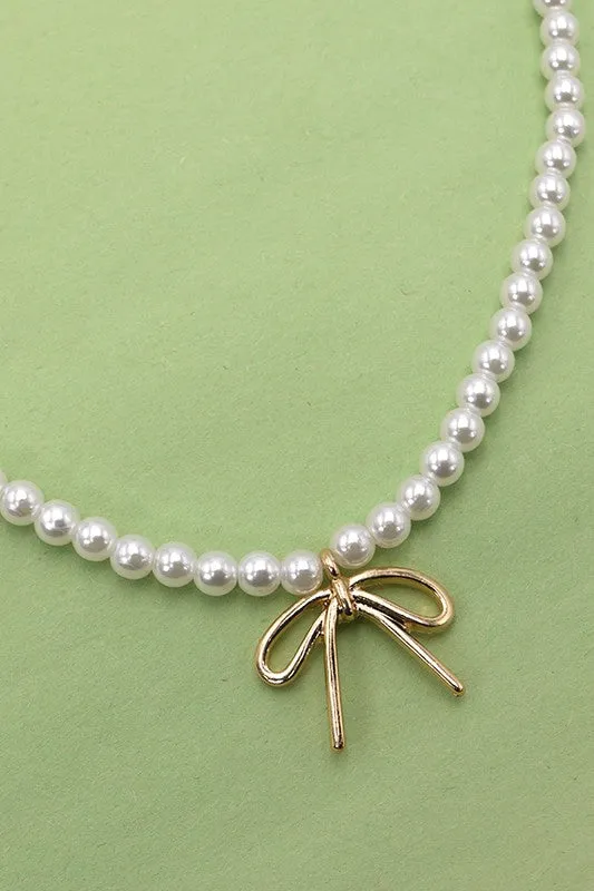 Amery Bow Pearl Necklace