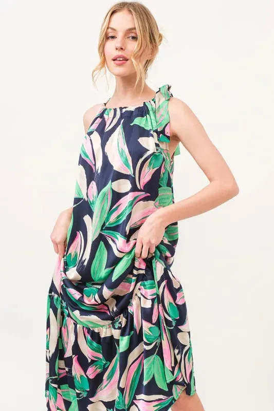 And The Why Botanical Printed Halterneck Tiered Maxi Dress