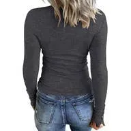 Anna Kaci Ribbed Knit Fitted Henley Top