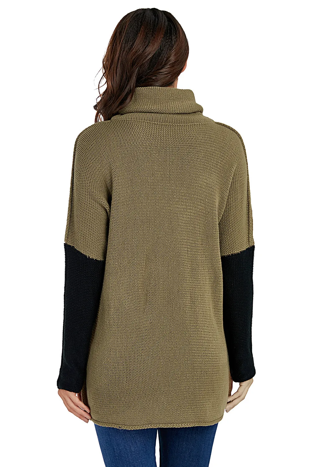 Army Green Individual Cowl Neck Pullover Sweater
