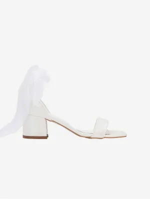 Artemis Vegan Leather Block Ribbon Wedding Heels | Ivory