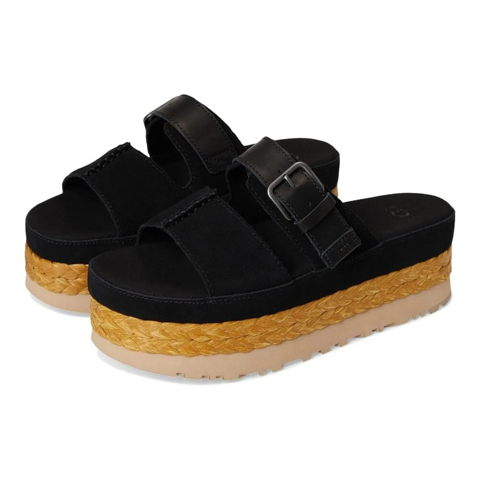 Aubrey Black Leather Platform Slide Sandals