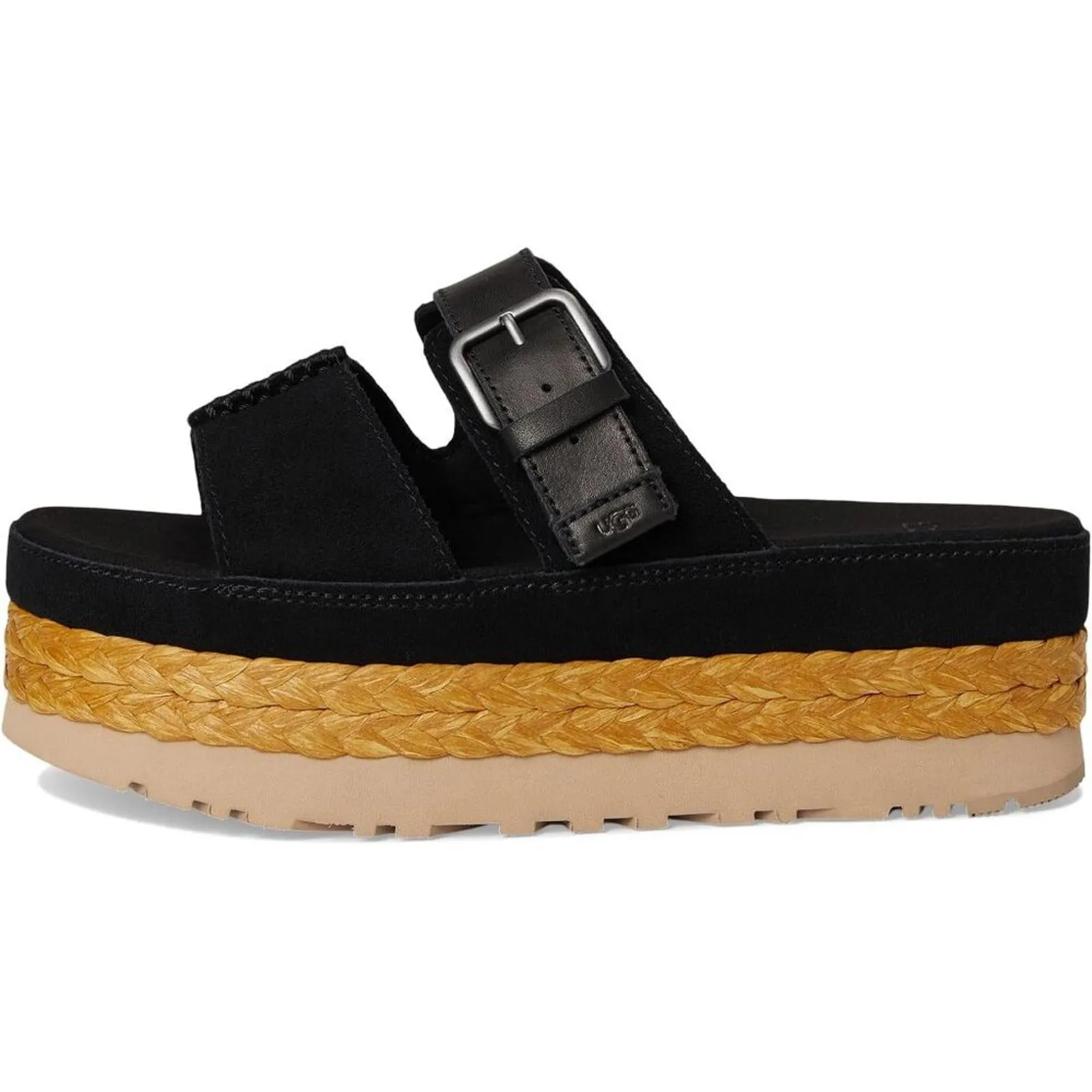 Aubrey Black Leather Platform Slide Sandals
