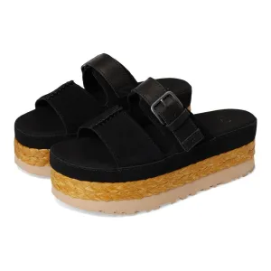 Aubrey Black Leather Platform Slide Sandals