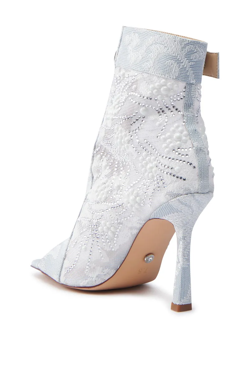AZALEA WANG TANDY BLUE DENIM OPEN TOE EMBELLISHED BOOTIE