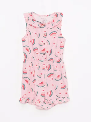 Baby Collar Printed Cotton Baby Girl Jumpsuit