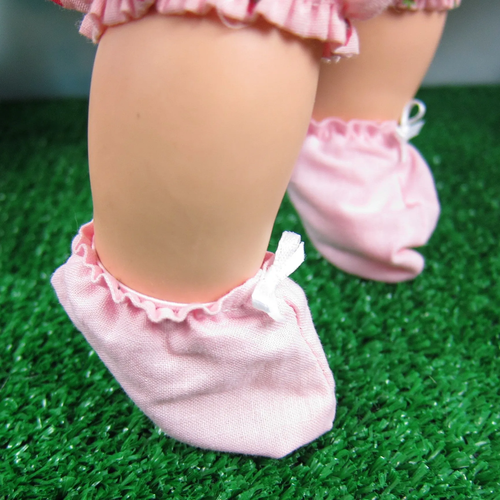 Baby Doll Booties - Pink with White Bow