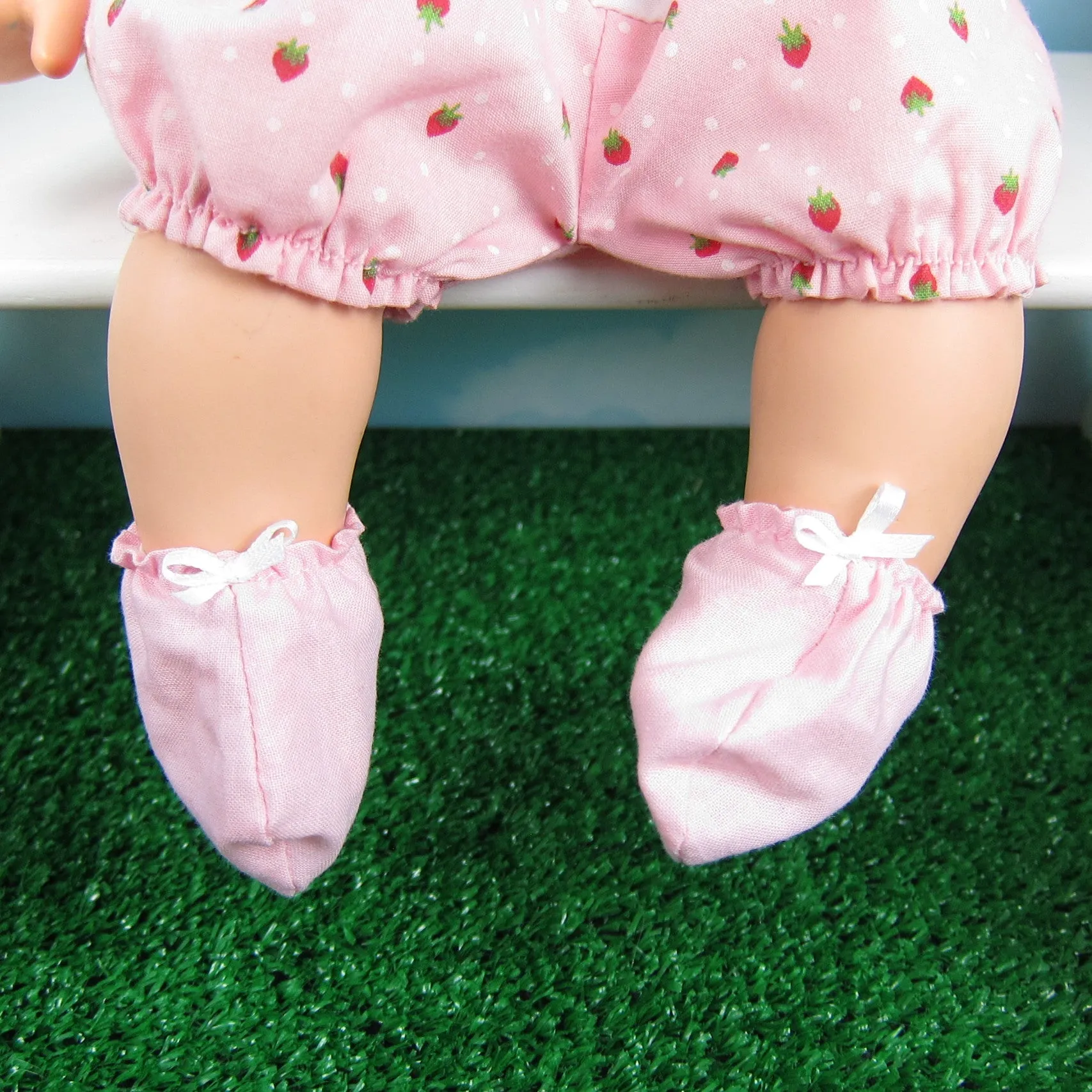 Baby Doll Booties - Pink with White Bow