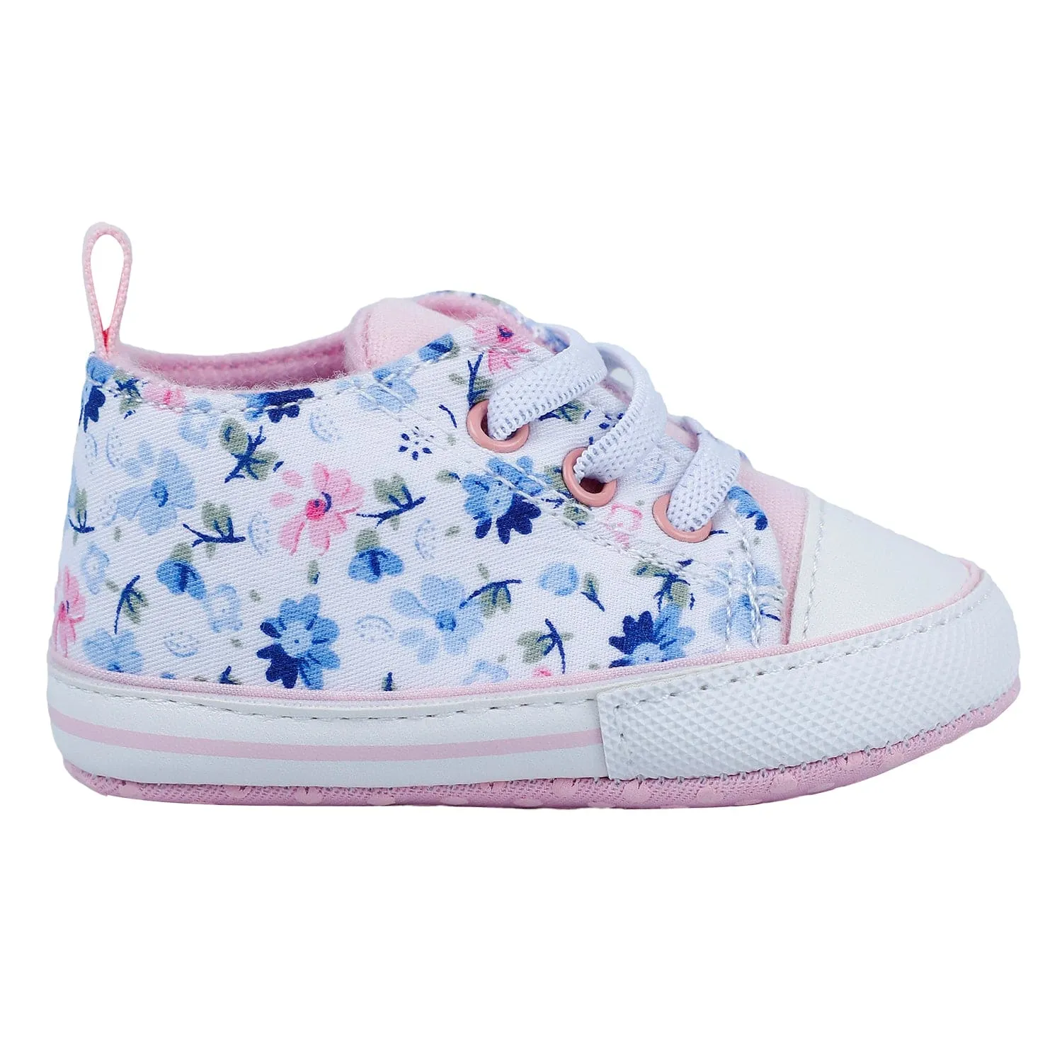 Baby Moo Floral Print Pink Lace Up Booties