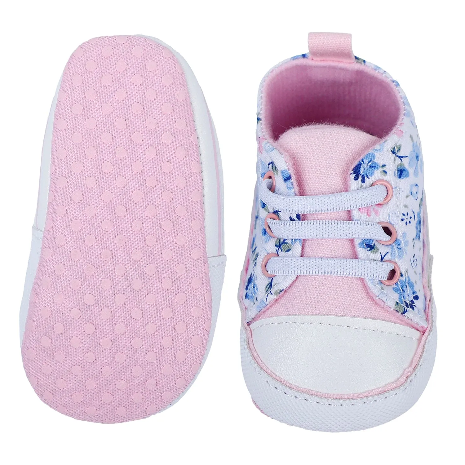 Baby Moo Floral Print Pink Lace Up Booties