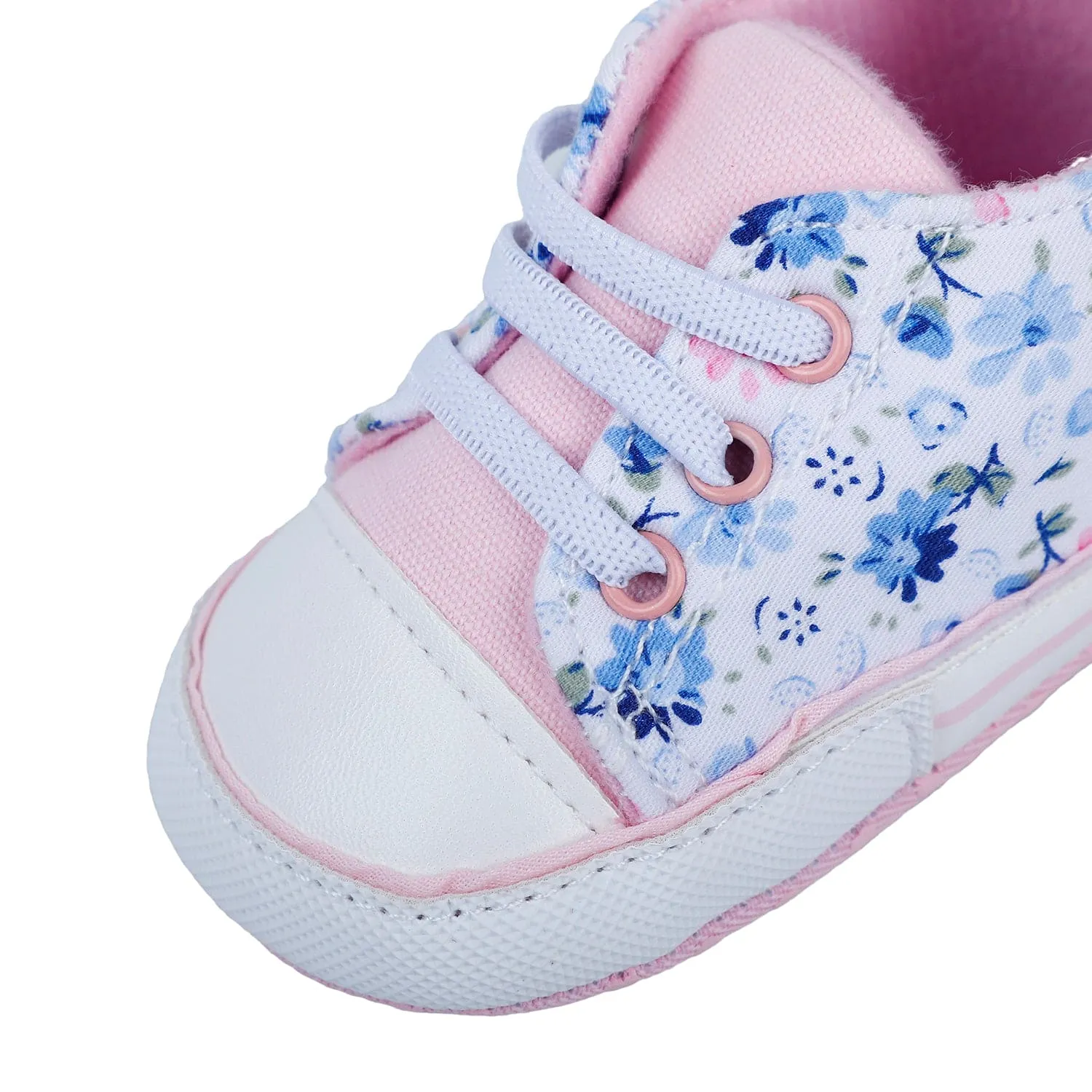 Baby Moo Floral Print Pink Lace Up Booties
