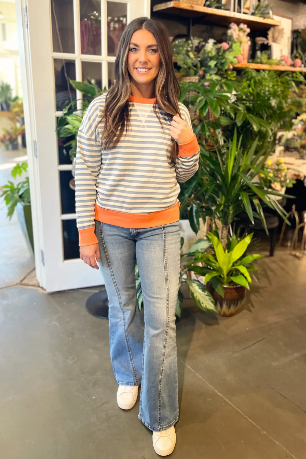 Banded Color Block Striped Pullover Top