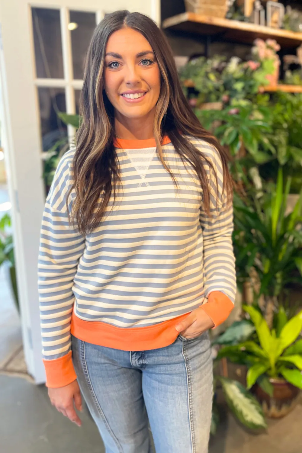 Banded Color Block Striped Pullover Top