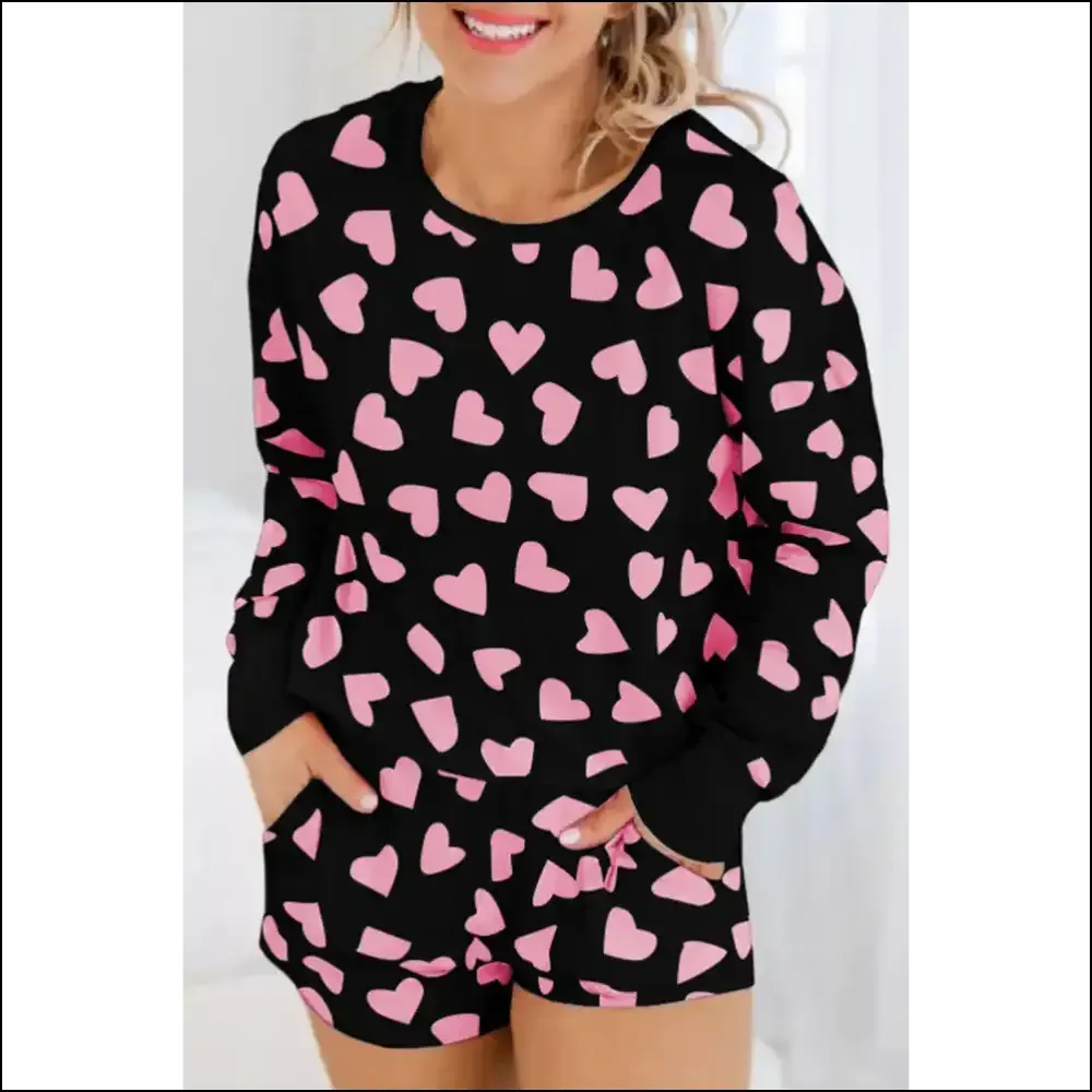 Black Heart Print Long Sleeve: Loungewear for Divas (needful Things) 🖤