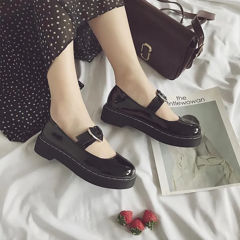 Black Lolita Heart Buckle Shoes YC30036