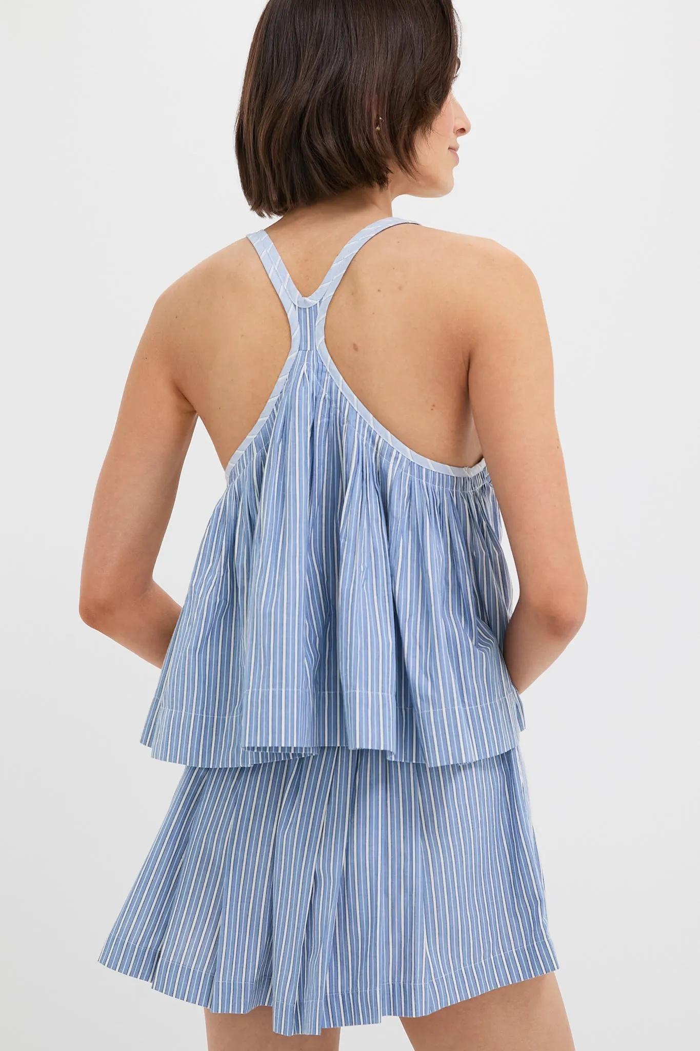 Blue Helmi Striped Shirting Tank Top