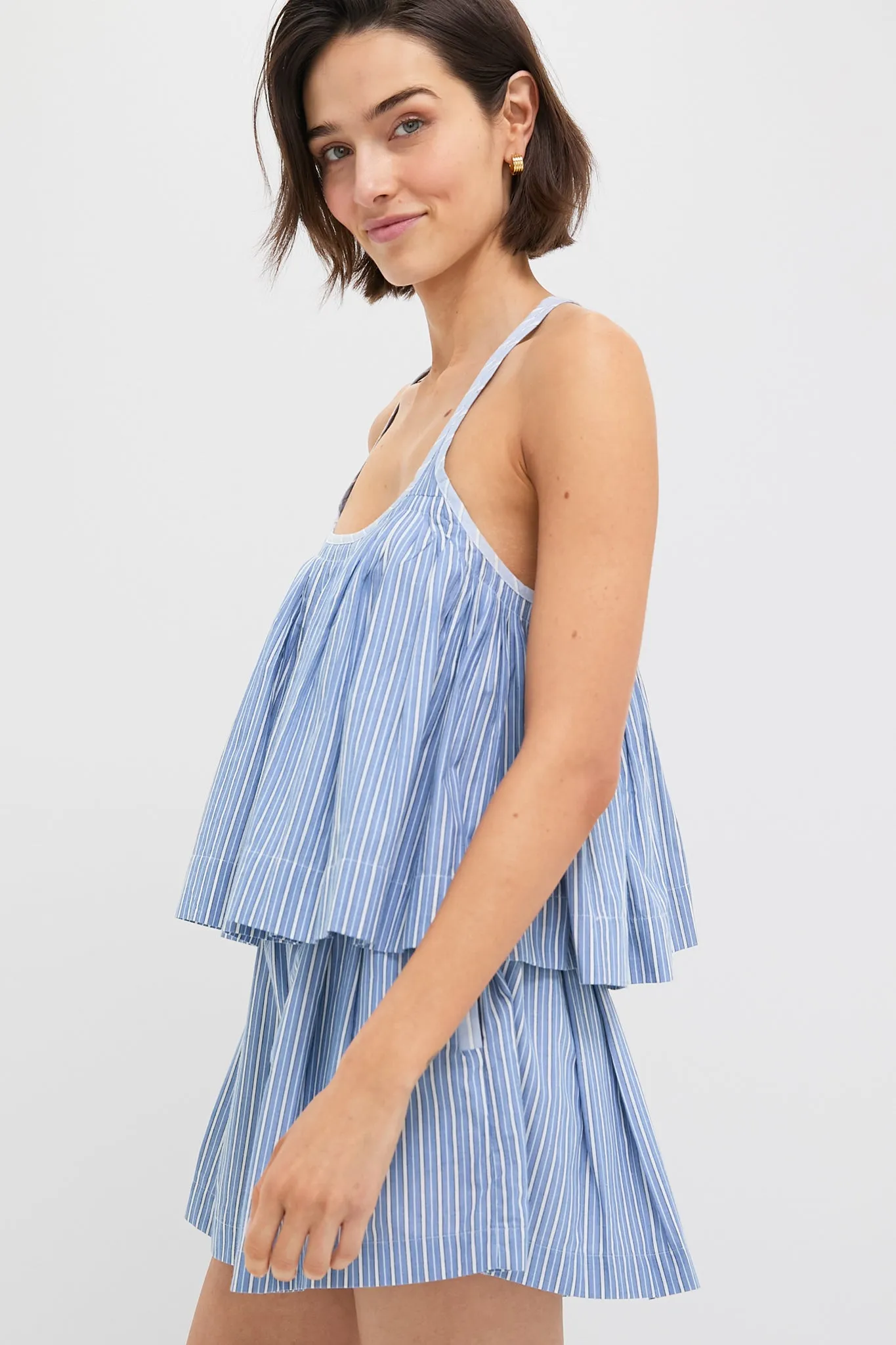Blue Helmi Striped Shirting Tank Top