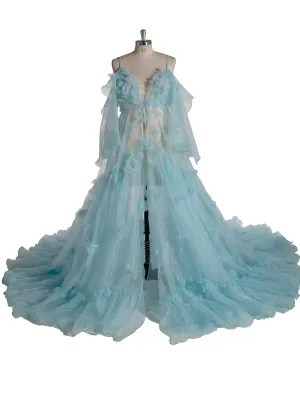 Blue Maternity Dress for Photo Shoot Pregnancy Baby Shower Gown YW5503