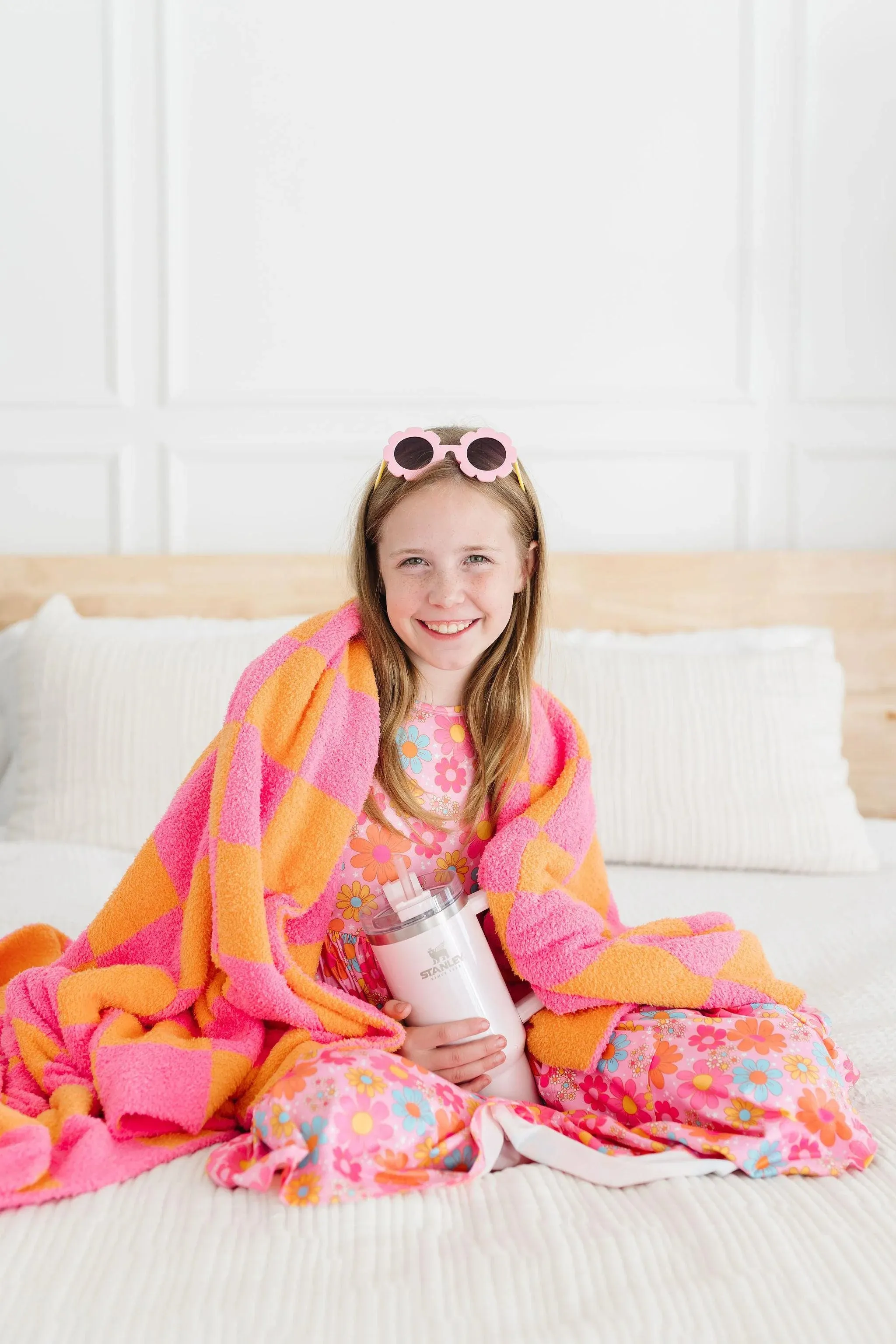 Bright Pink / Orange Check Cozy Blanket