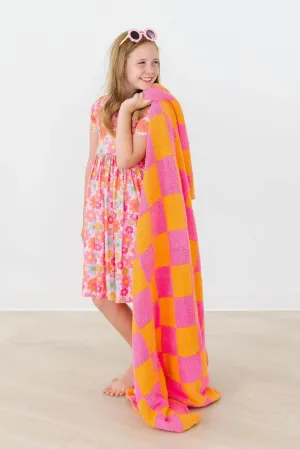 Bright Pink / Orange Check Cozy Blanket