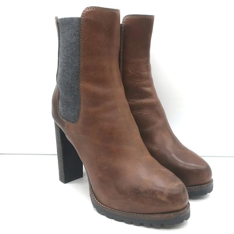 Brunello Cucinelli Platform Chelsea Boots Brown Leather Size 40