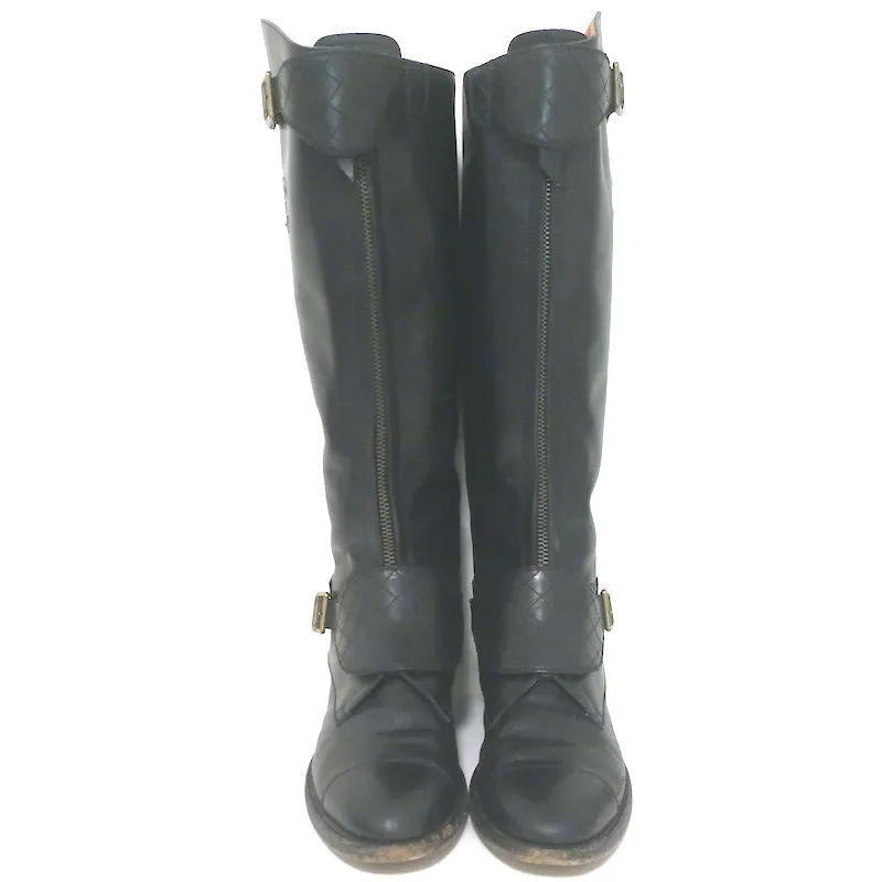 Chanel 12A CC Quilted Leather Knee High Riding Boots Black Size 39.5