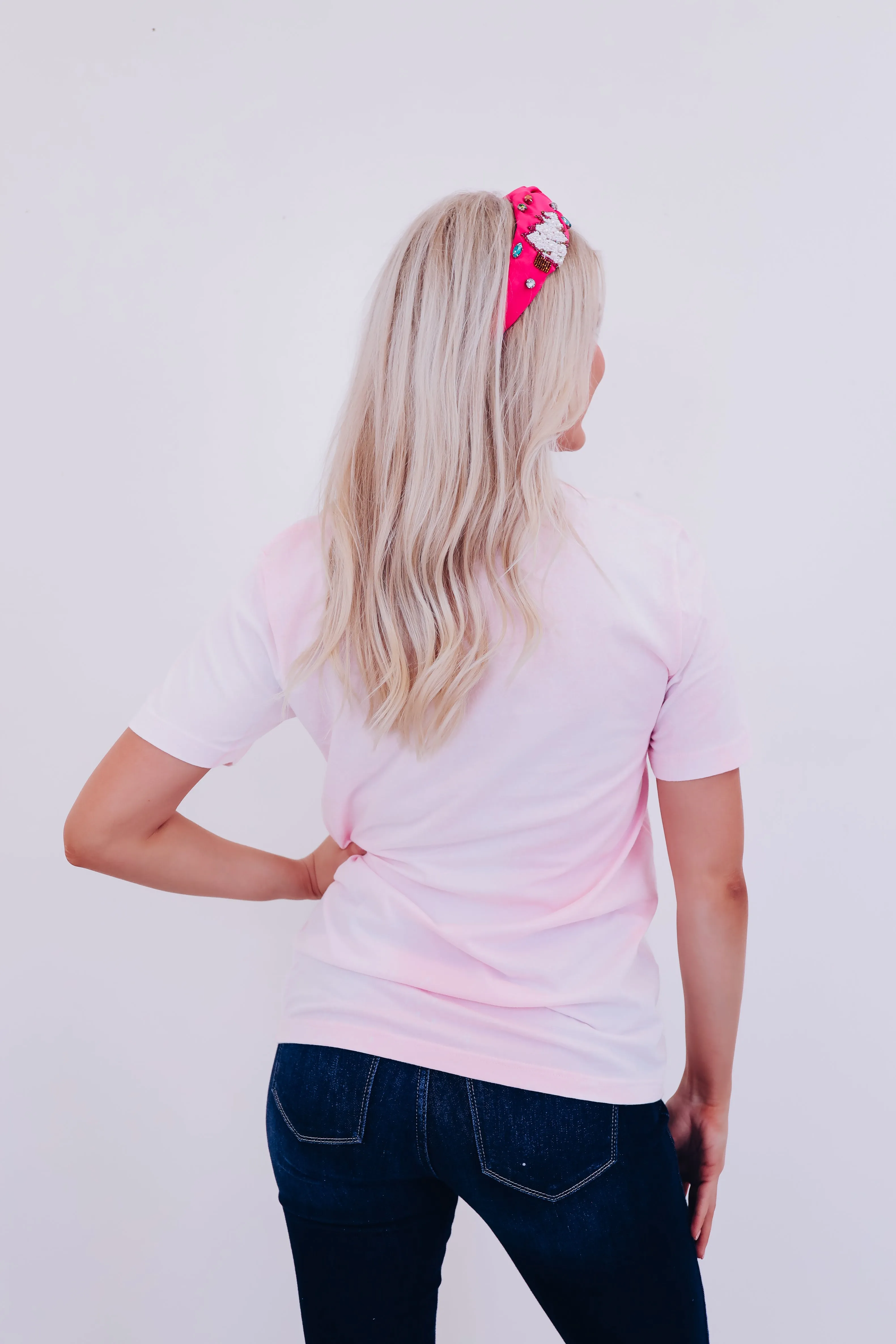 Christmas Tree Bleach Wash Graphic Tee - Pink