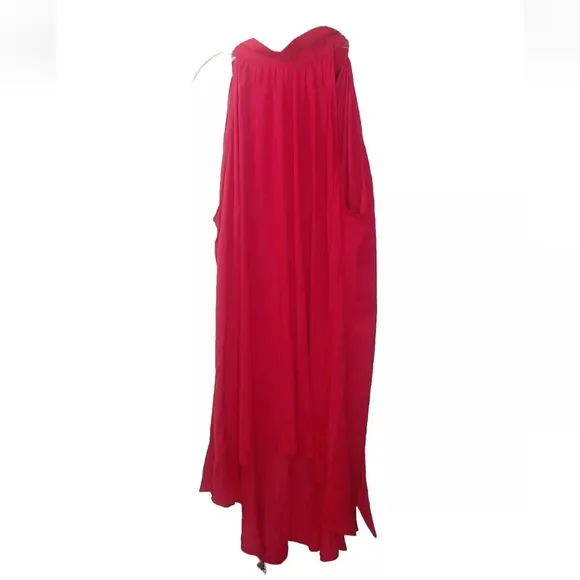 City Chic Tunic Dress Woman Plus 24 Hi Low Shine Flamingo Pink Tie High Neck New