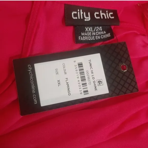 City Chic Tunic Dress Woman Plus 24 Hi Low Shine Flamingo Pink Tie High Neck New