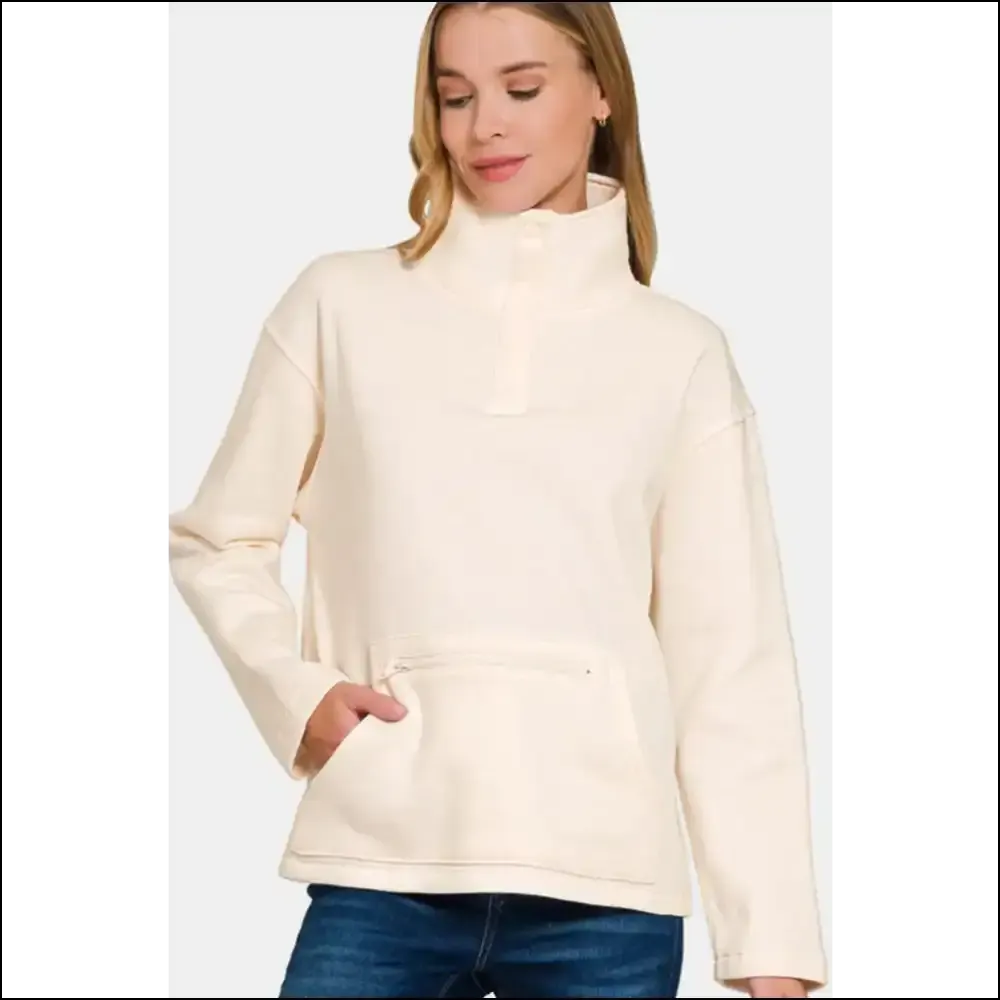 Cozy Chic Zenana Turtleneck Half Snap Fleece Sweatshirt