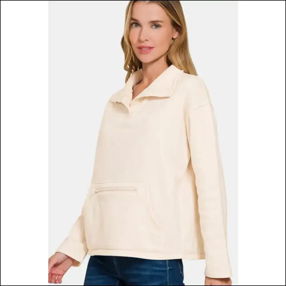 Cozy Chic Zenana Turtleneck Half Snap Fleece Sweatshirt