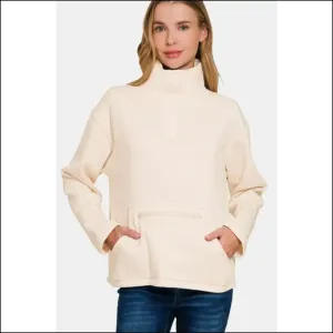 Cozy Chic Zenana Turtleneck Half Snap Fleece Sweatshirt