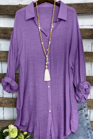 Cozy Shirt Collar Solid Color Blouse