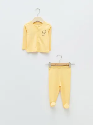 Crew Neck Long Sleeve Printed Baby Girl Cardigan and Pants 2-Piece Set