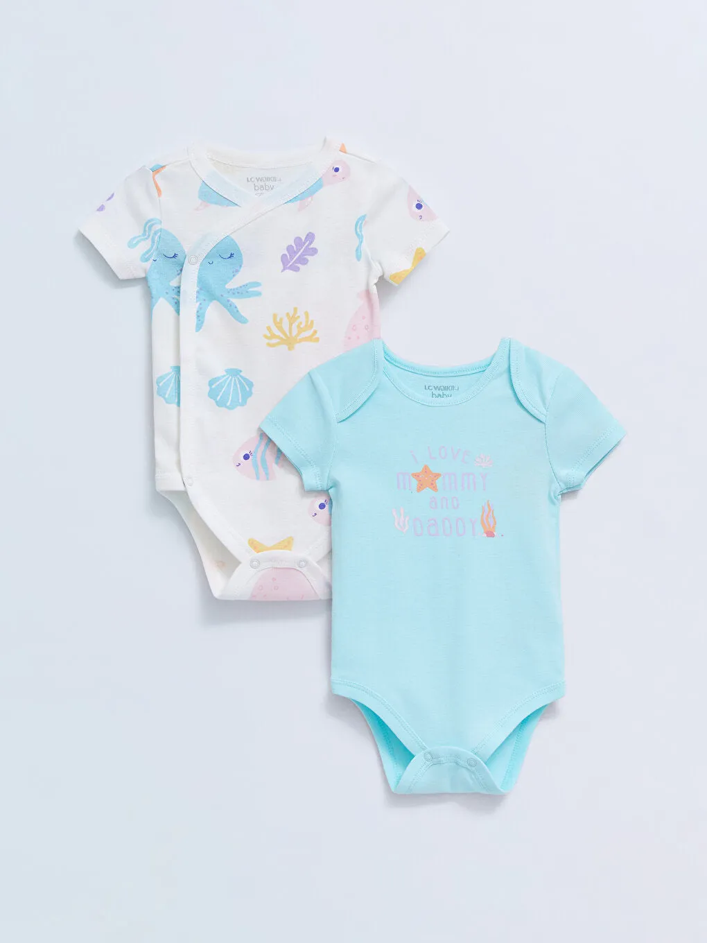 Crew Neck Short Sleeve Printed Baby Girl Snap-On Bodysuit 2-pack