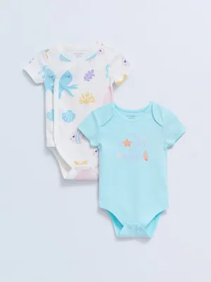 Crew Neck Short Sleeve Printed Baby Girl Snap-On Bodysuit 2-pack
