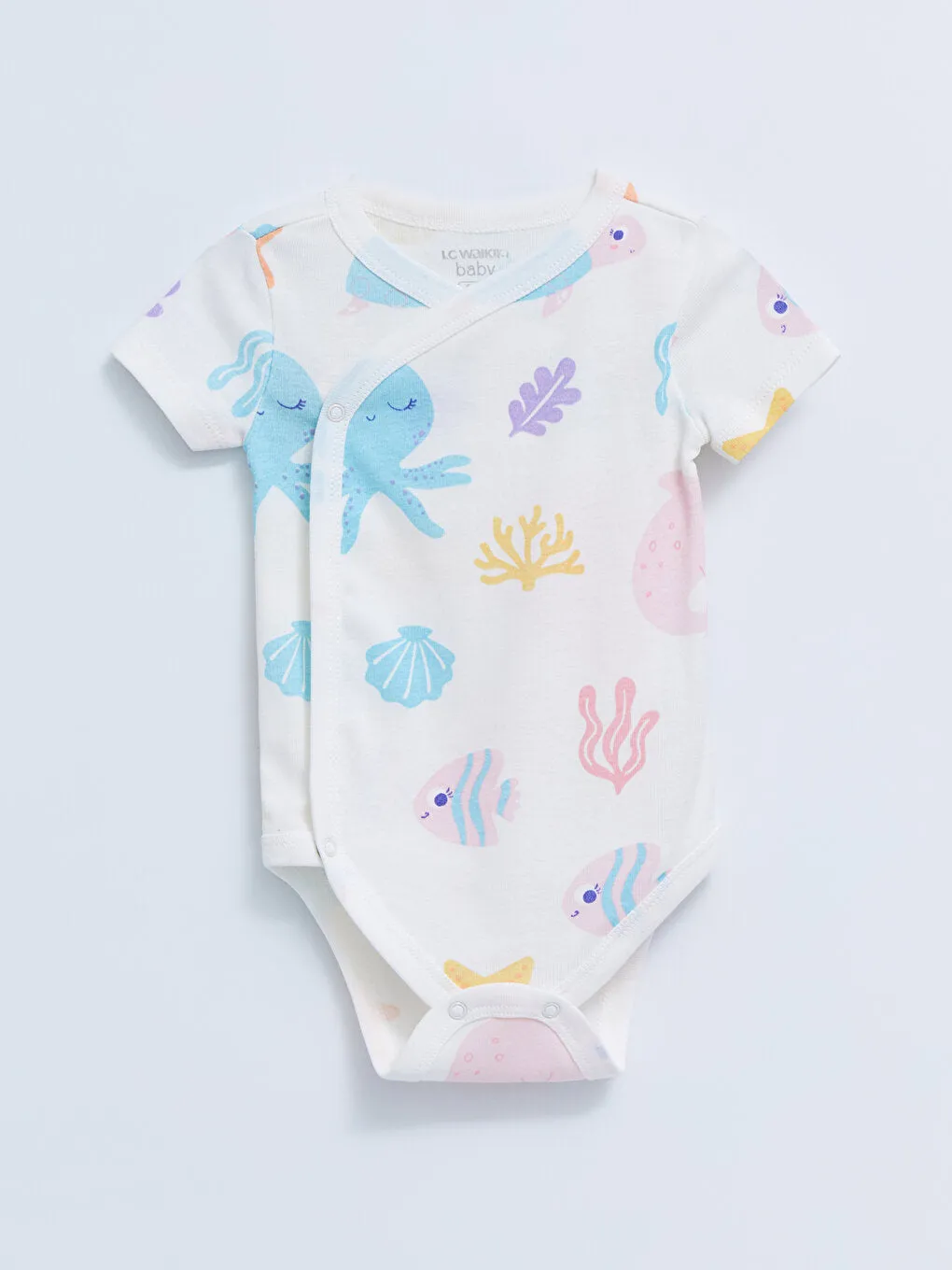 Crew Neck Short Sleeve Printed Baby Girl Snap-On Bodysuit 2-pack
