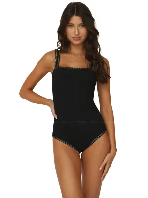 Crochet Trim Square Neck One Piece